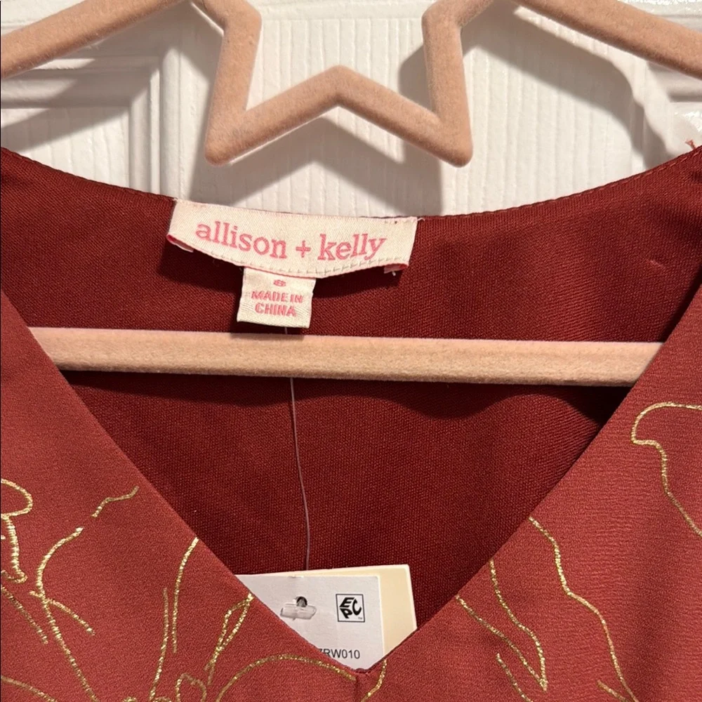 Kids 8 Chic Rust Dress with Gold Floral Accents, New with Tags!